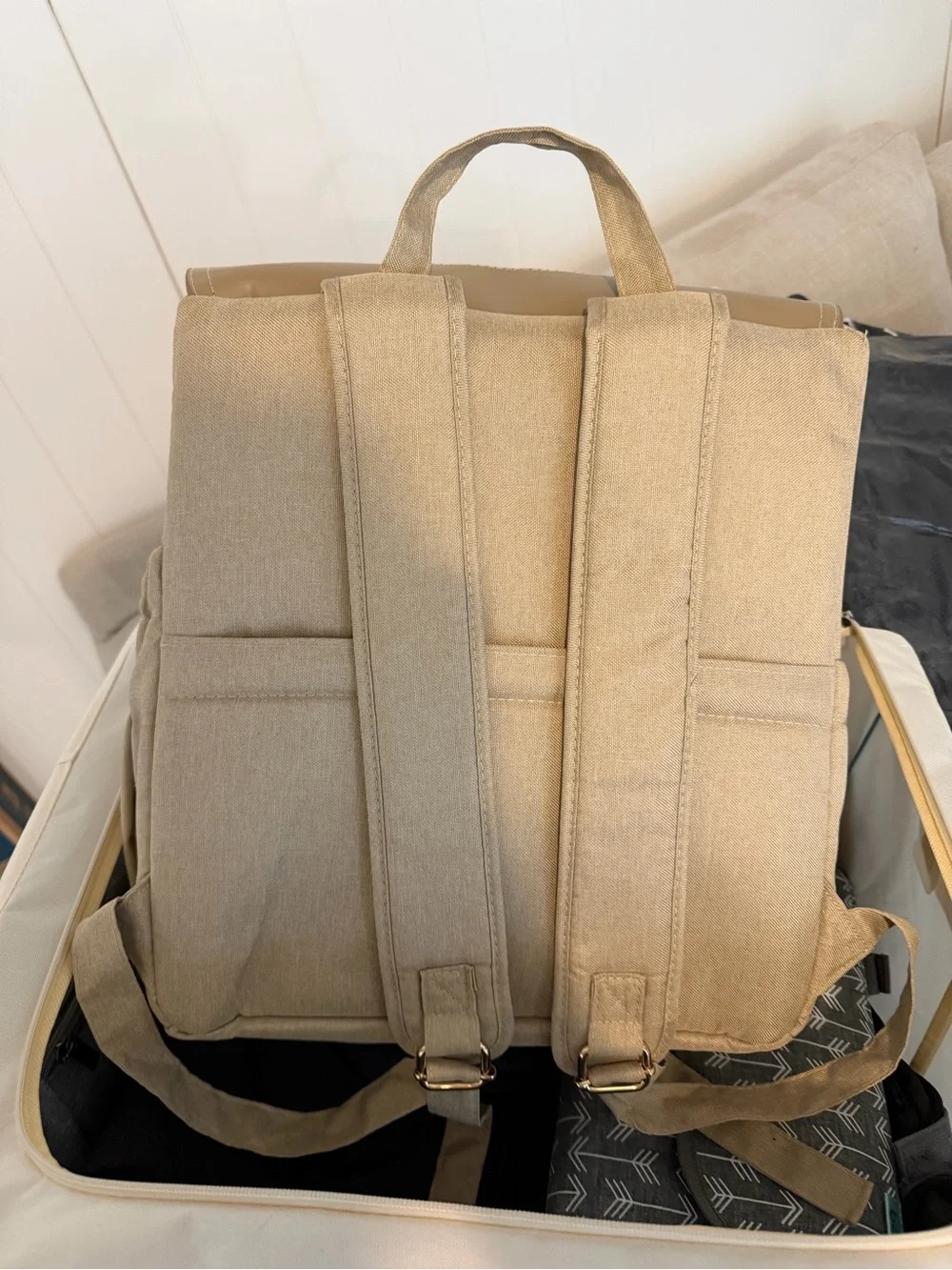 Neutral Beige Baby Backpack Bag with Logo